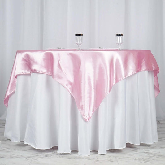 Efavormart Pack of 5 | 60" Satin Square Tablecloth Overlay for Wedding Catering Party Table Decorations Pink Square Tablecloth Cover