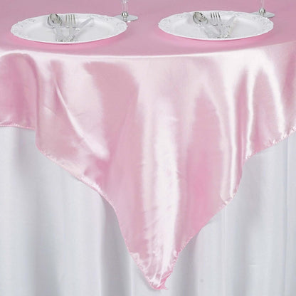 Efavormart Pack of 5 | 60" Satin Square Tablecloth Overlay for Wedding Catering Party Table Decorations Pink Square Tablecloth Cover