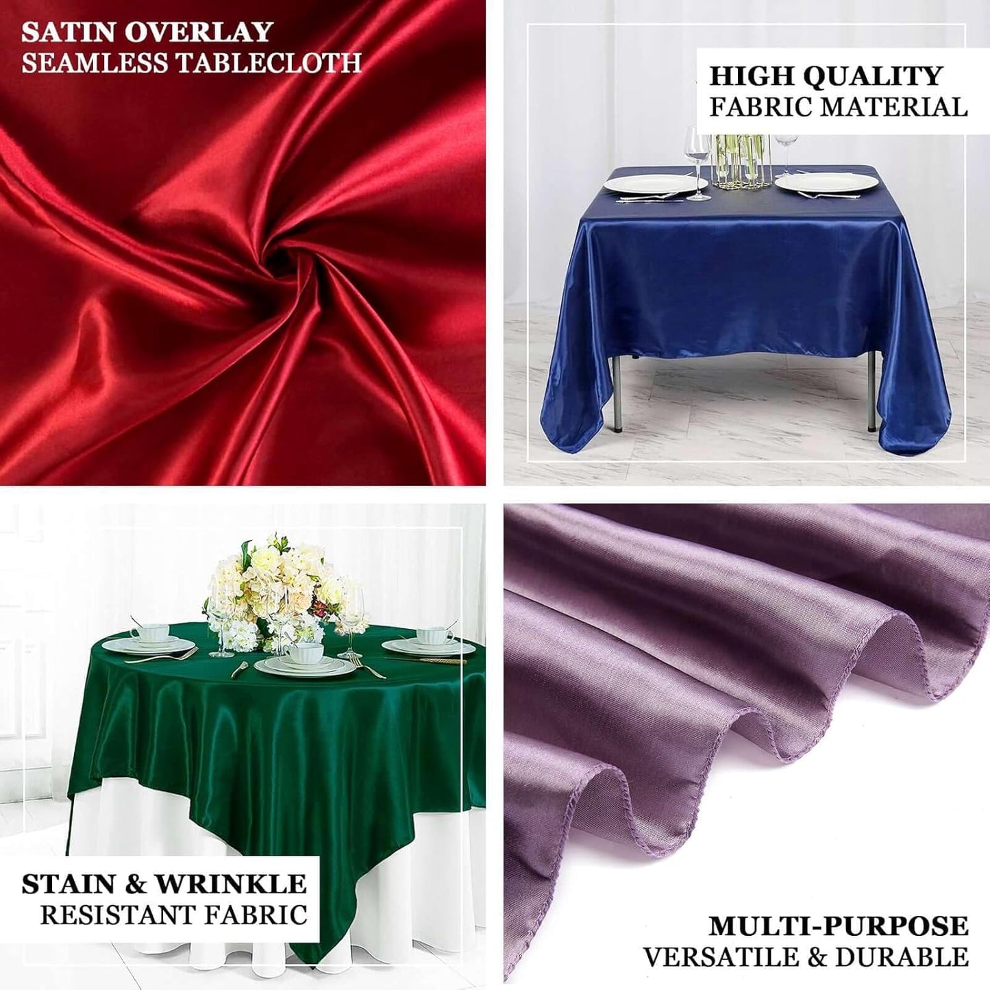 Efavormart Pack of 5 | 60" Satin Square Tablecloth Overlay for Wedding Catering Party Table Decorations Pink Square Tablecloth Cover