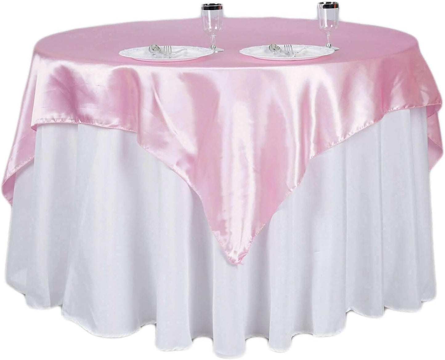 Efavormart Pack of 5 | 60" Satin Square Tablecloth Overlay for Wedding Catering Party Table Decorations Pink Square Tablecloth Cover