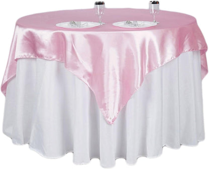 Efavormart Pack of 5 | 60" Satin Square Tablecloth Overlay for Wedding Catering Party Table Decorations Pink Square Tablecloth Cover