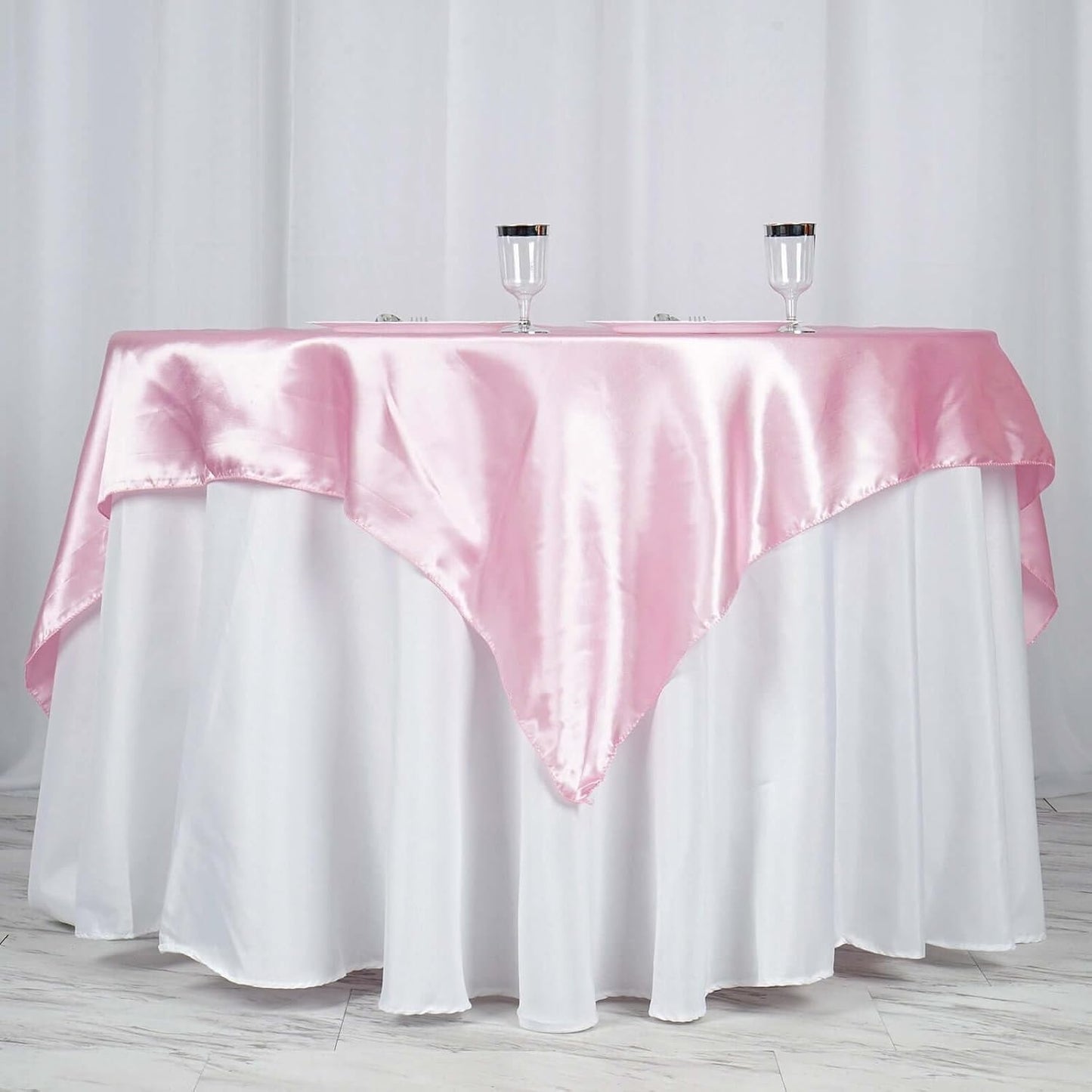 Efavormart Pack of 5 | 60" Satin Square Tablecloth Overlay for Wedding Catering Party Table Decorations Pink Square Tablecloth Cover