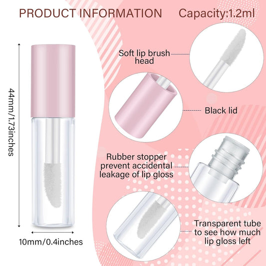 100 Pieces 1.2 ml Clear Mini Lip Gloss Tube Refillable Empty Lip Balm Gloss Containers for DIY Makeup, Pink