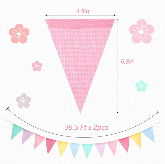 100 Pcs Pastel Pennant Flags Bunting Banner Pastel Fabric Triangle Flag Garland for Birthday Bridal Party Multicolored Decoration Hanging on Wall Ceiling Window (Mixed Color)