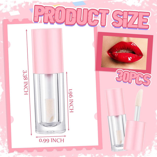 30 Pcs Pink 6ml Empty Lip Gloss Tubes with Wand Bulk Lip Refillable Gloss Containers Cosmetic Bottles with Rubber Stoppers for Lipstick Eyelash Growth Liquid DIY Makeup Kit