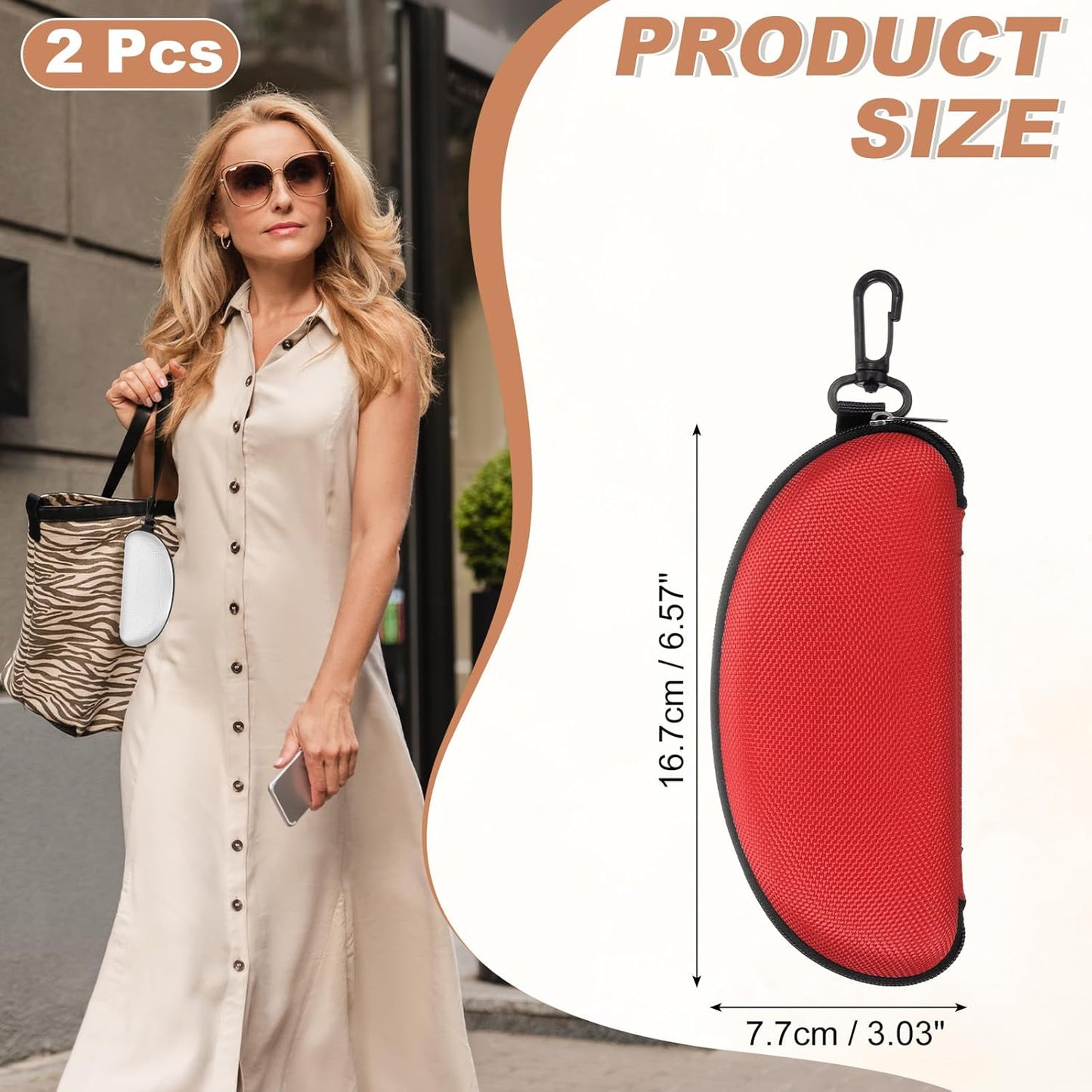 Sunglasses Soft Case, Zipper Eyeglass Case, Portable Hard Shell Sunglasses Holder with Metal Hook for Sport