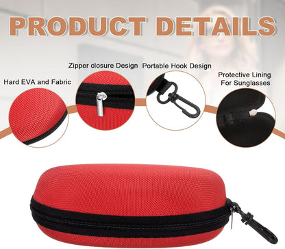 Sunglasses Soft Case, Zipper Eyeglass Case, Portable Hard Shell Sunglasses Holder with Metal Hook for Sport