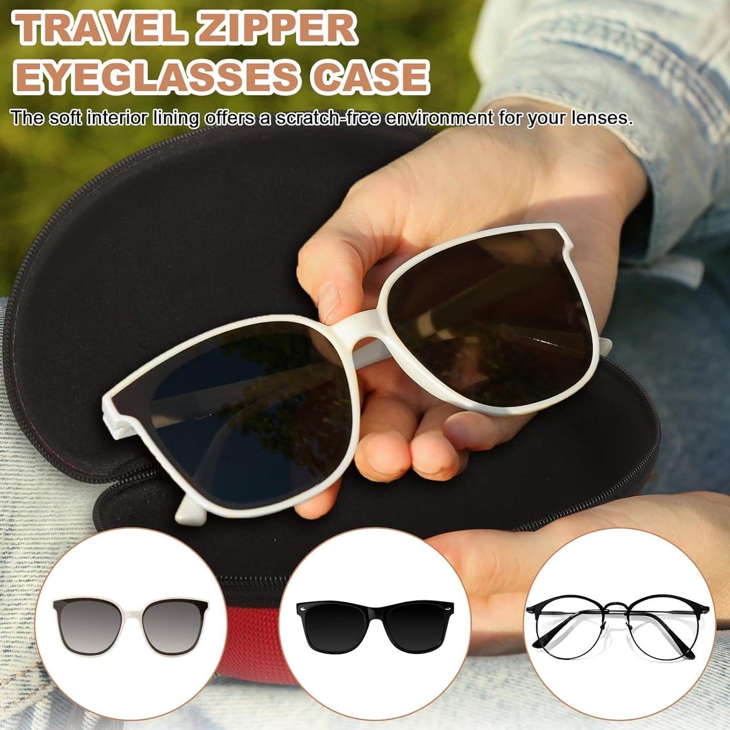 Sunglasses Soft Case, Zipper Eyeglass Case, Portable Hard Shell Sunglasses Holder with Metal Hook for Sport