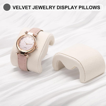 4pcs Watch Case Pillows, M Shaped Watch Display Pillow Velvet Watch Cushion Replacement for Watch Bracelet Display Storage Beige