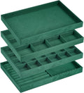 Jewelry Tray, 4 Set of Stackable Jewelry Display Tray, Velvet Jewelry Organizer, Storage Box for Ring Earring Necklace Bracelet (Dark Green)