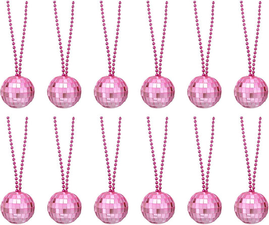 12 Pcs Mirror Disco Ball Necklaces 1.2" Bulk Disco Ball Costume Necklaces 70s Disco Party Necklace Women Decoration for Dance Supplies Stage Props Jewelry Accessories, Pink
