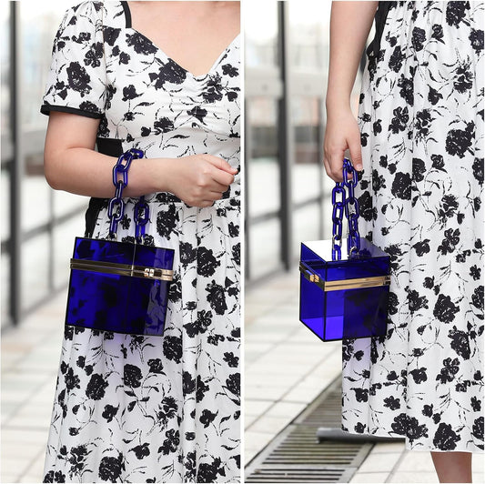 Women Acrylic Clear Clutch Purses Square Evening Handbag Box Purse for Wedding Prom Party, Transparent/Silver