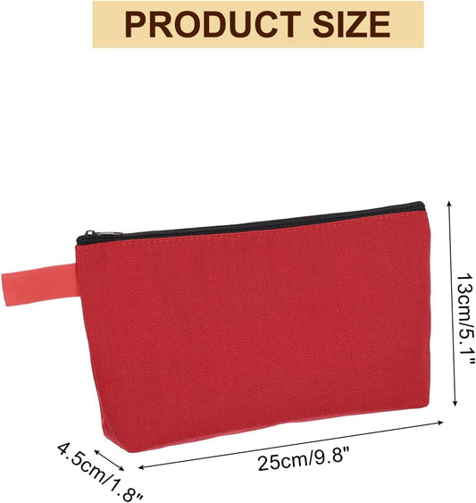 Canvas Makeup Bags, 10 Pcs Travel Cosmetic Bags Bulk, Multipurpose Plain Toiletry Zipper Pouches Blank DIY Craft Bags Pencil Bag for Women Teens, Red