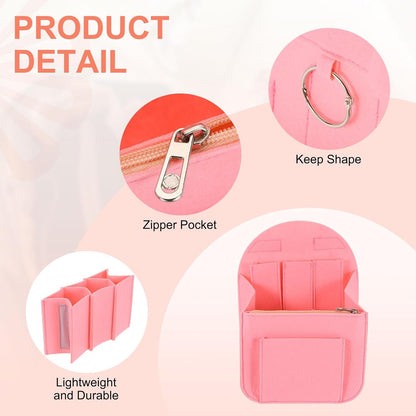 Purse Organizer Insert, Portable Felt Organizer Bags with Metal Zipper Multiple Compartments Purse Liner for Backpack Rucksack Handbag Shoulder Bag (7.7" x 5" x 11", Pink)