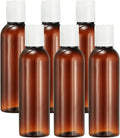 6 Pcs Plastic Travel Bottles, 2 oz Empty Shampoo Bottles with White Disc Top Caps Clear Refillable Travel Squeeze Containers for Lotions Cosmetics Body Soap, Brown