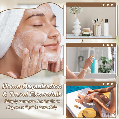6 Pcs Plastic Travel Bottles, 2 oz Empty Shampoo Bottles with White Disc Top Caps Clear Refillable Travel Squeeze Containers for Lotions Cosmetics Body Soap, Brown