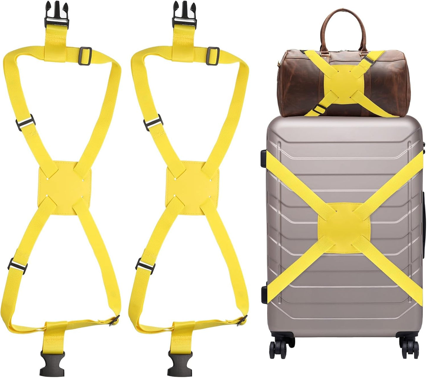 2 Pcs Luggage Straps Bungees Adjustable Luggage Strap Buckle Carry Bag Elastic Suitcase Strap Belt Airport Travel Accessories for Travel Baggage Handbag Add Bag, Yellow