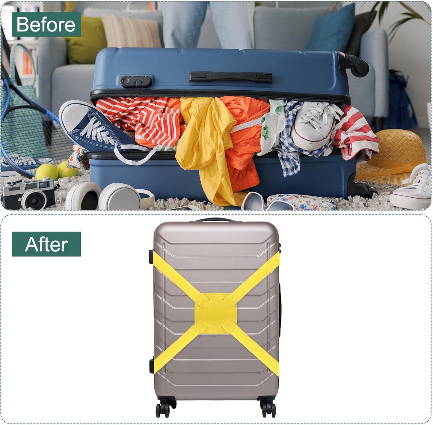 2 Pcs Luggage Straps Bungees Adjustable Luggage Strap Buckle Carry Bag Elastic Suitcase Strap Belt Airport Travel Accessories for Travel Baggage Handbag Add Bag, Yellow