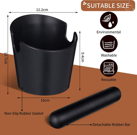 Set of 2 Pieces Espresso Knock Box and Coffee Tamper Mat Reliable Barista Tools with Removable Knock Bar Non-slip Base Food Safe Silicone Espresso Tamper Mat for Barista Bar Shop Worktop