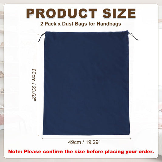 2 Pack Dust Bags for Handbags, 19.3x23.7" Cotton Drawstring Storage Pouch Bag Dust Cover Storage Bags for Purses Shoes Boots Daily Travel Storage, Navy