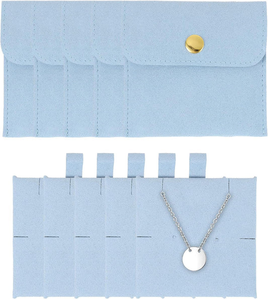 5 Pcs Microfiber Jewelry Pouches with Insert Pad, 8 x 8cm Snap Button Jewelry Velvet Gift Bags Organizer for Rings Necklace Bracelet, Light Blue