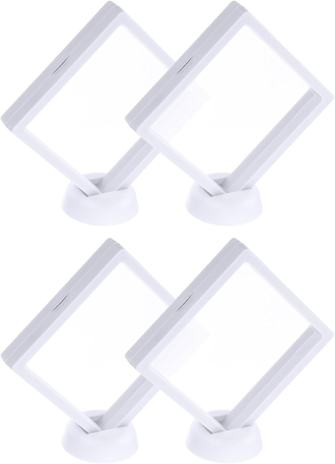 4 Pcs 3D Floating Display Case, 4.33 x 4.33 Inch Floating Frame Display Holder Stand, Transparent PE Jewelry Storage Box, White