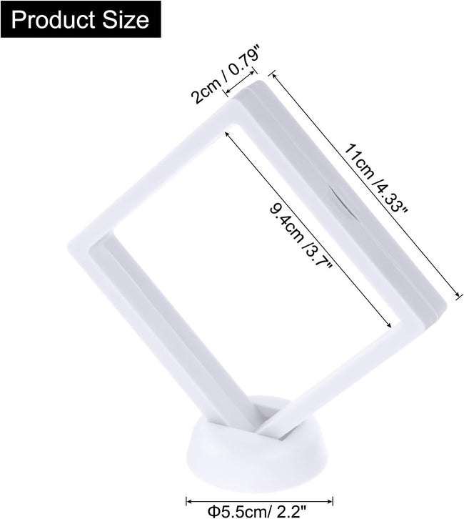 4 Pcs 3D Floating Display Case, 4.33 x 4.33 Inch Floating Frame Display Holder Stand, Transparent PE Jewelry Storage Box, White Main Image