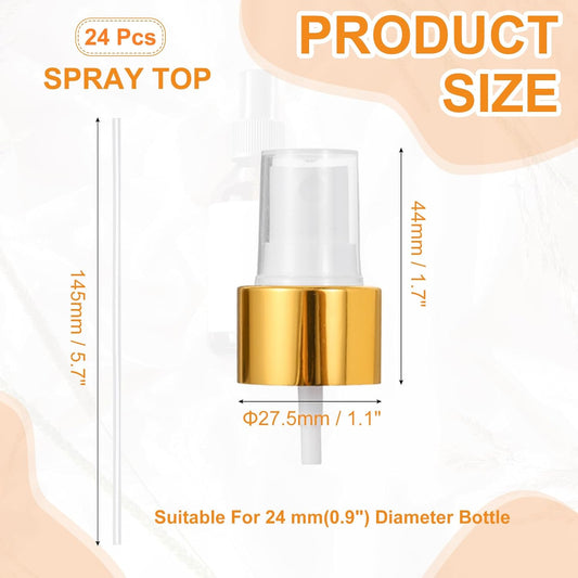 24 Pcs Gold White Spray Top, 24/410 Fine Mist Sprayer Reusable Replacement Spray Bottle Pump Plastic Top for Cosmetic Perfume and Body Sprays Bottle