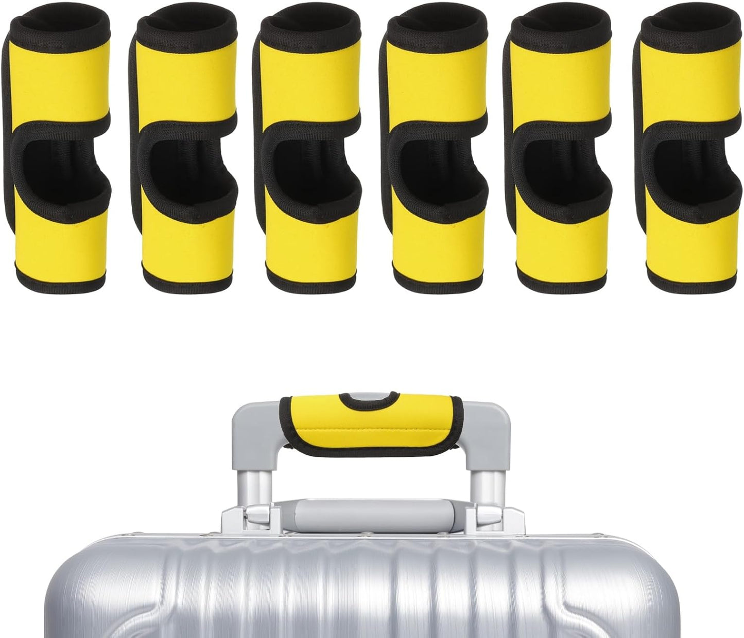 6 Pcs Luggage Handle Wrap, Hollow Neoprene Handbag Grip Cover Protector Luggage Identifiers Suitcase Handle Wraps for Luggage Suitcase Travel Bags, Yellow