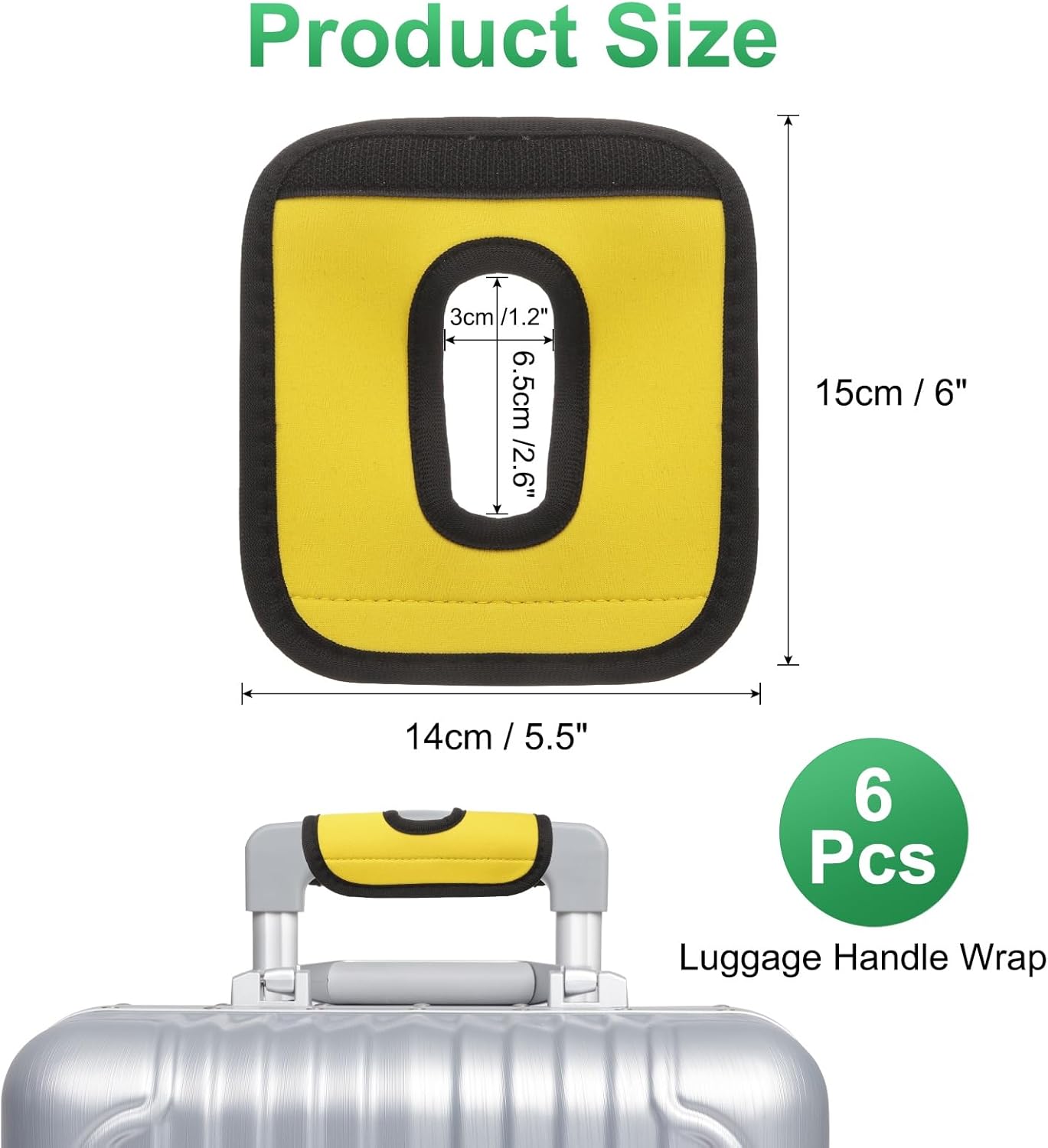 6 Pcs Luggage Handle Wrap, Hollow Neoprene Handbag Grip Cover Protector Luggage Identifiers Suitcase Handle Wraps for Luggage Suitcase Travel Bags, Yellow