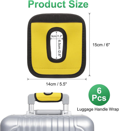 6 Pcs Luggage Handle Wrap, Hollow Neoprene Handbag Grip Cover Protector Luggage Identifiers Suitcase Handle Wraps for Luggage Suitcase Travel Bags, Yellow