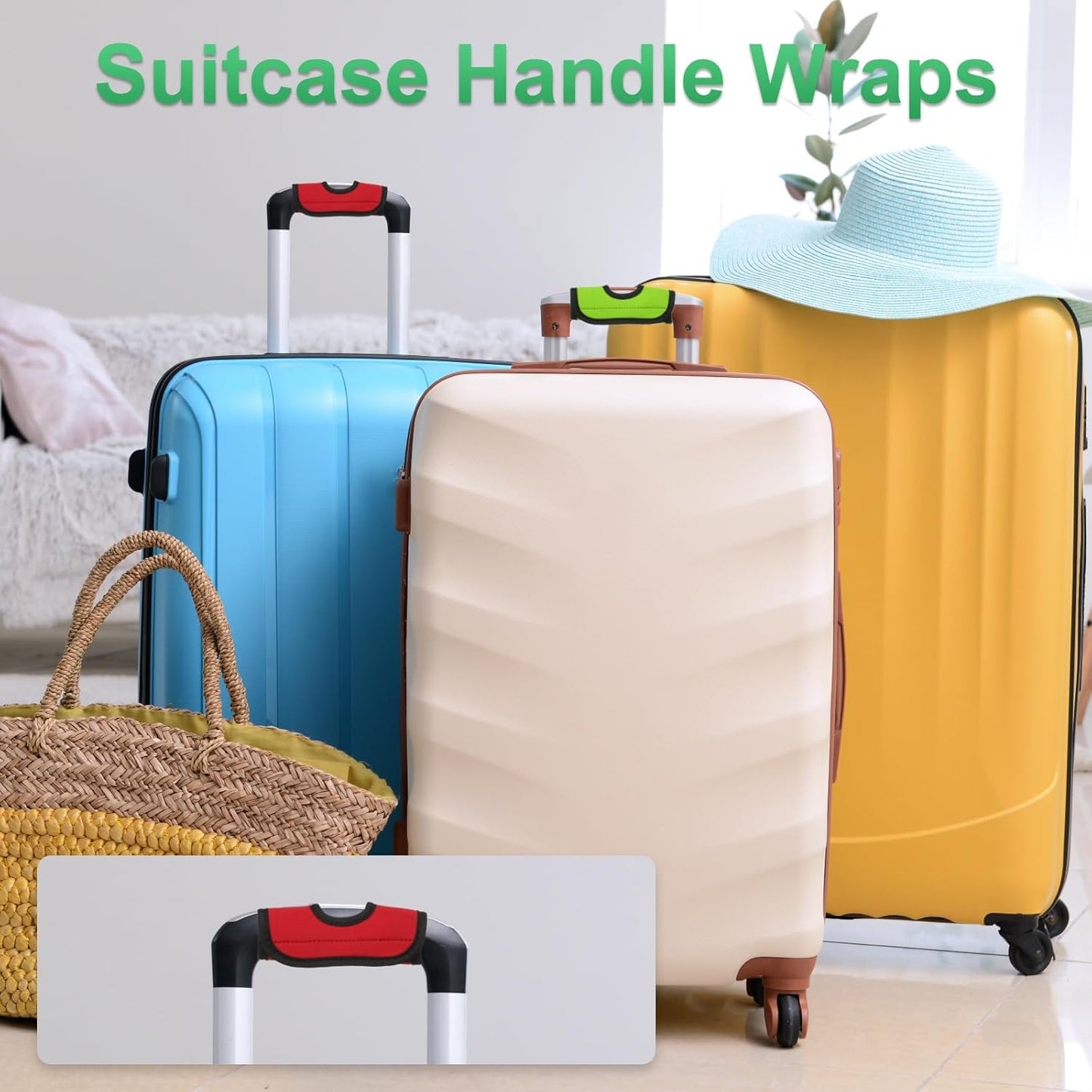 6 Pcs Luggage Handle Wrap, Hollow Neoprene Handbag Grip Cover Protector Luggage Identifiers Suitcase Handle Wraps for Luggage Suitcase Travel Bags, Yellow