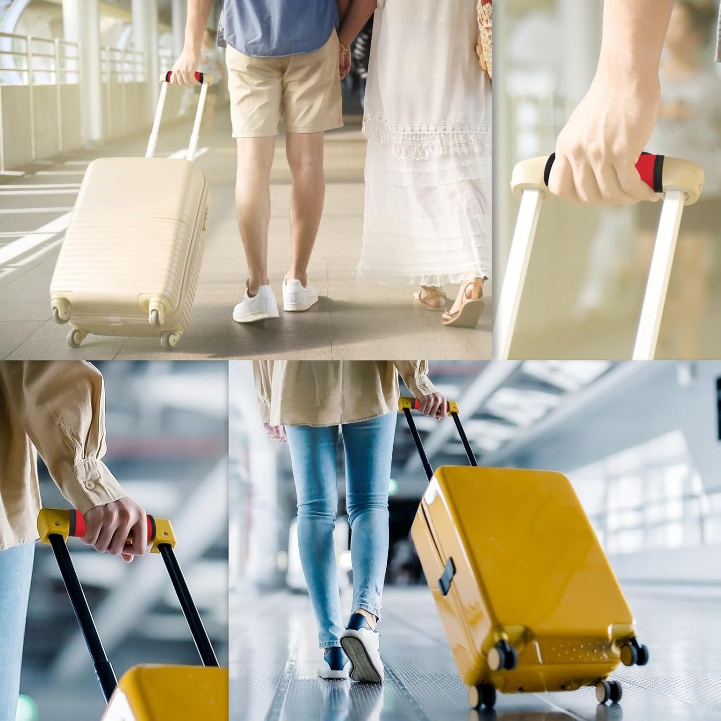 6 Pcs Luggage Handle Wrap, Hollow Neoprene Handbag Grip Cover Protector Luggage Identifiers Suitcase Handle Wraps for Luggage Suitcase Travel Bags, Yellow