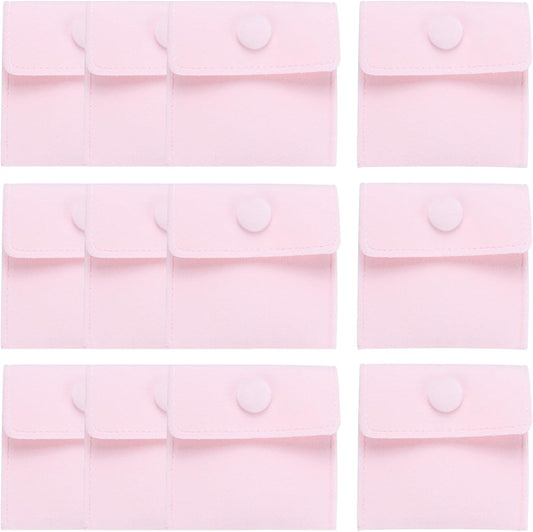 12 Pcs Velvet Jewelry Pouches with Snap Button 2.8x2.8 Inches,Soft Jewelry Pouches Storage Bags Small Velvet Gift Bags with 10 Divider Fit for Rings Necklace Bracelet, Pink