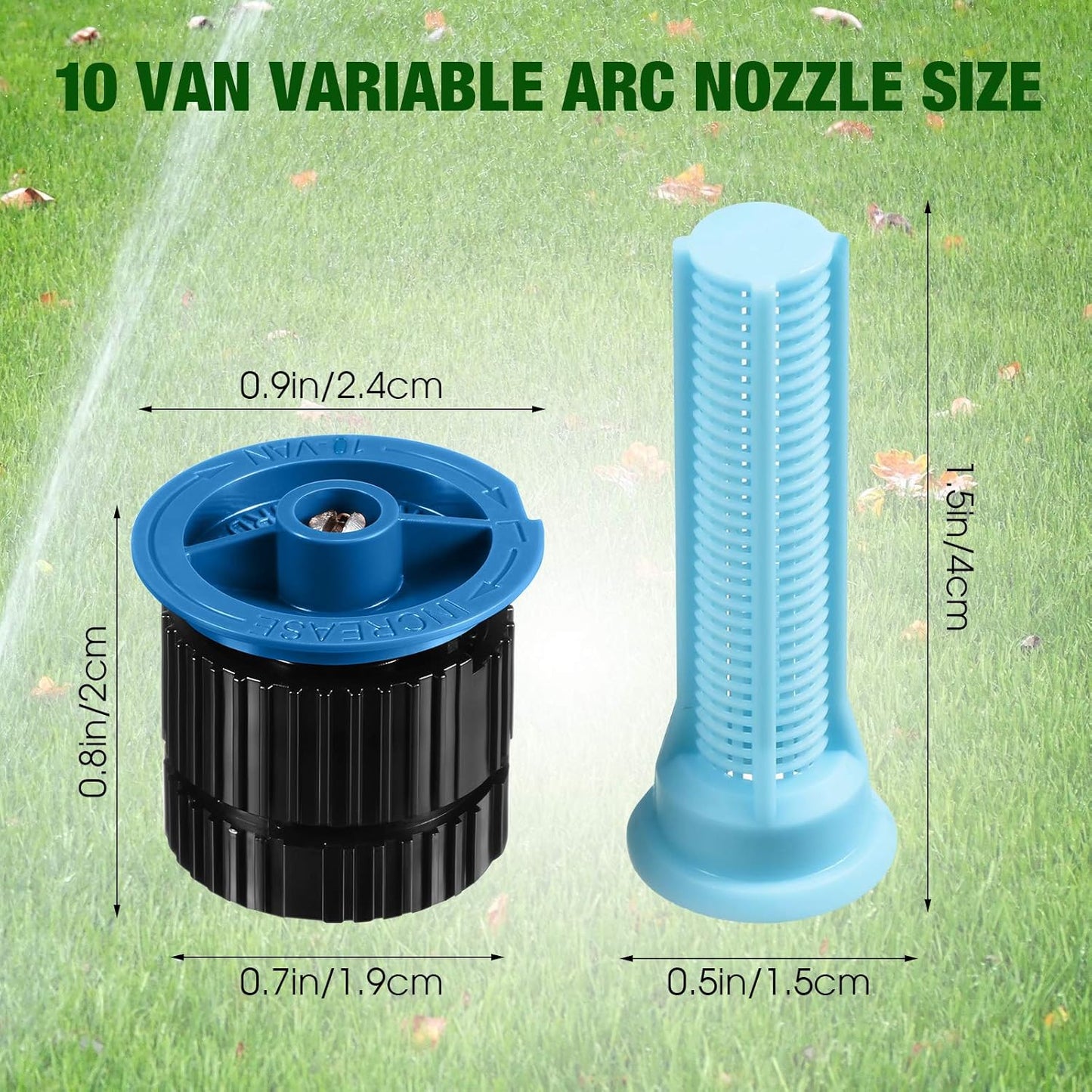 4 Pcs 10 VAN Variable Arc Nozzle Replacement Sprinkler Head Adjustable 360 Degree Rotating Irrigation Pop up Sprinkler Head Compatible with Rainbird, Hunter, Orbit for Garden Lawn