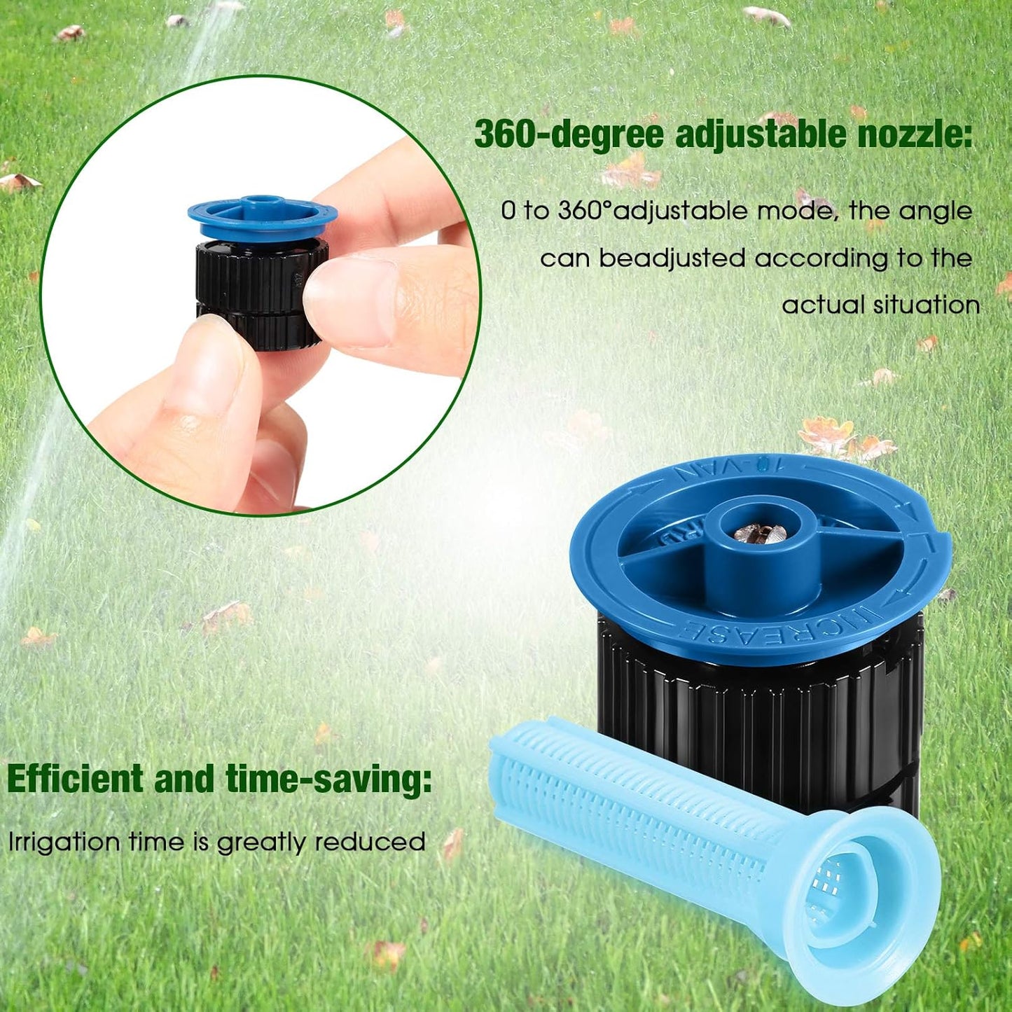 4 Pcs 10 VAN Variable Arc Nozzle Replacement Sprinkler Head Adjustable 360 Degree Rotating Irrigation Pop up Sprinkler Head Compatible with Rainbird, Hunter, Orbit for Garden Lawn