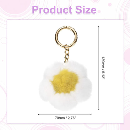 Flower Plush Keychain, Mink Fur Pom Flower Shape Purse Charm, Rex Floral Petal Pendant