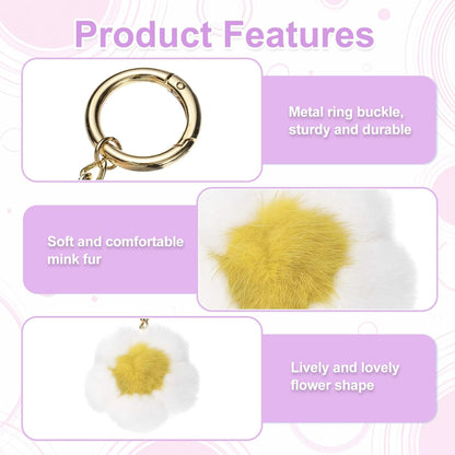Flower Plush Keychain, Mink Fur Pom Flower Shape Purse Charm, Rex Floral Petal Pendant