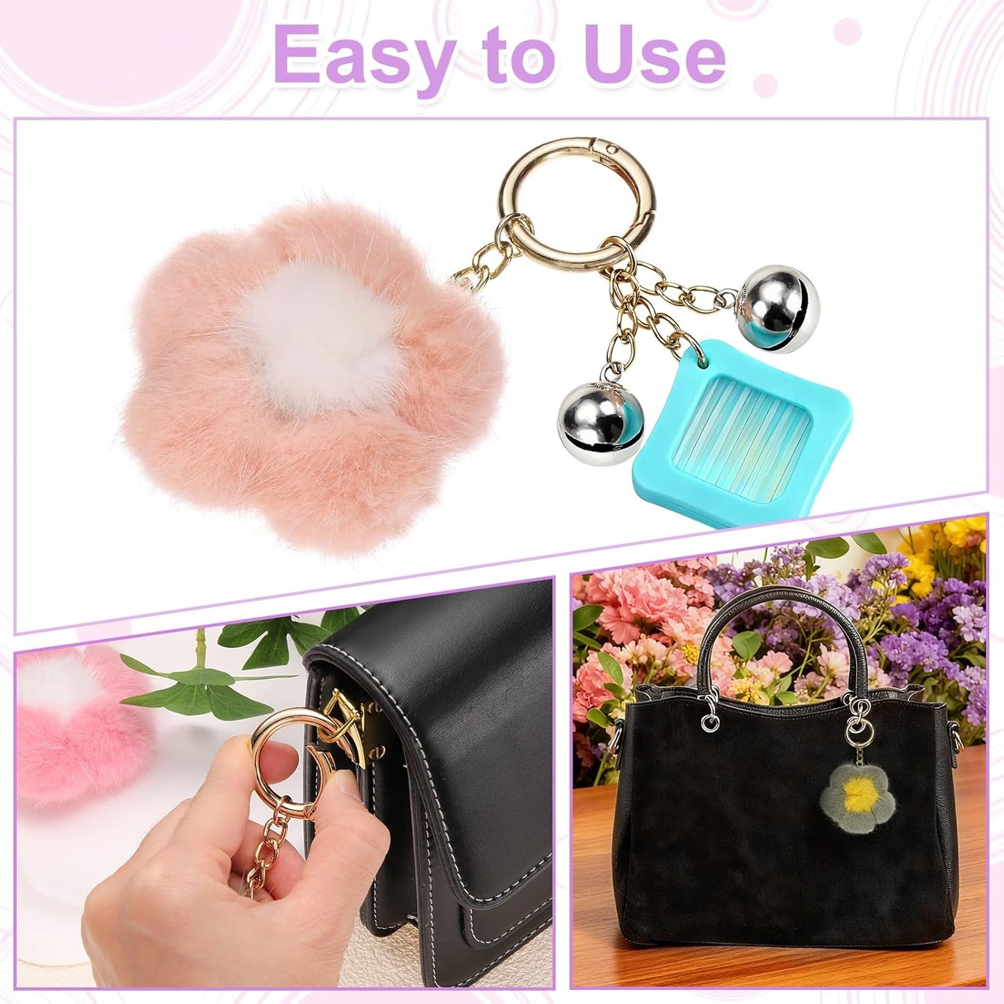 Flower Plush Keychain, Mink Fur Pom Flower Shape Purse Charm, Rex Floral Petal Pendant