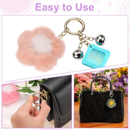 Flower Plush Keychain, Mink Fur Pom Flower Shape Purse Charm, Rex Floral Petal Pendant