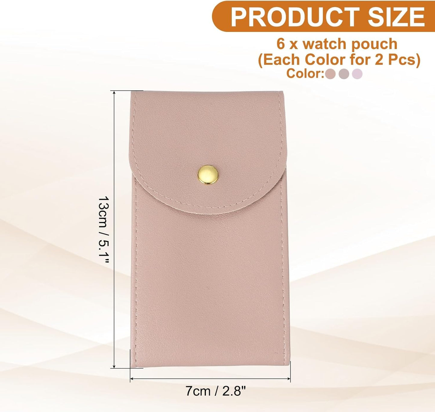 6 Pcs Leather Watch Pouch, 5.1 x 2.8 Portable Travel Case Jewelry Storage Bag for Travel, Single Watch Storage Pouch for Men and Women with Snap Button, Dark Pink/Pink/Purple