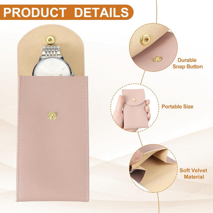 6 Pcs Leather Watch Pouch, 5.1 x 2.8 Portable Travel Case Jewelry Storage Bag for Travel, Single Watch Storage Pouch for Men and Women with Snap Button, Dark Pink/Pink/Purple