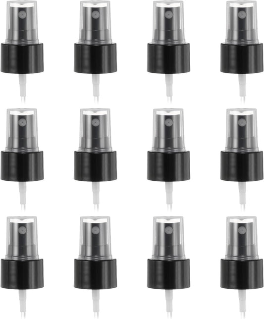 12 Pcs Black Spray Top, 24/410 Fine Mist Sprayer Reusable Replacement Spray Bottle Pump Plastic Top for Cosmetic Perfume and Body Sprays Bottle