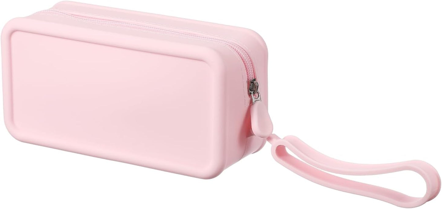 Silicone Makeup Bag, 7 Inch Square Cosmetic Bag Waterproof Makeup Pouch Travel Toiletry Organizers for Women (Large, Pink)