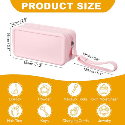 Silicone Makeup Bag, 7 Inch Square Cosmetic Bag Waterproof Makeup Pouch Travel Toiletry Organizers for Women (Large, Pink)