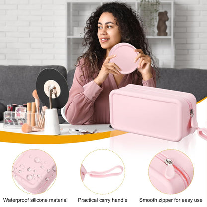 Silicone Makeup Bag, 7 Inch Square Cosmetic Bag Waterproof Makeup Pouch Travel Toiletry Organizers for Women (Large, Pink)