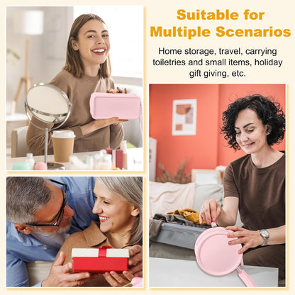 Silicone Makeup Bag, 7 Inch Square Cosmetic Bag Waterproof Makeup Pouch Travel Toiletry Organizers for Women (Large, Pink)