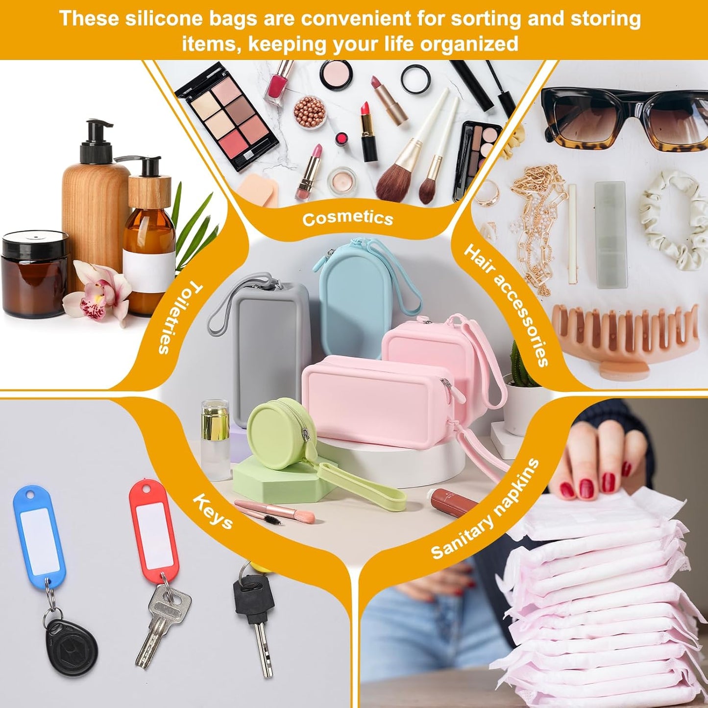 Silicone Makeup Bag, 7 Inch Square Cosmetic Bag Waterproof Makeup Pouch Travel Toiletry Organizers for Women (Large, Pink)