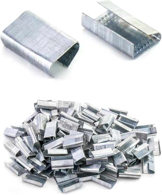 Seals for 1/2" Strap Width Steel Strapping, 500 Pcs Metal Clips for Firmly Securing Packaging and Pallet Banding, Fix Large and Medium-sized Loads for Storage and Transportation