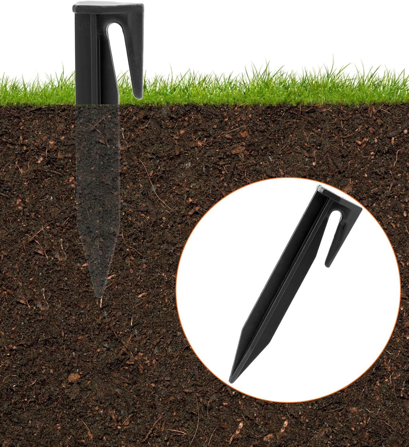 Plastic Boundary Wire Stakes, 200 Pcs, 3.35in, Black, Bayonet Tip, Garden Edging, Lawn Nails, Wire Pegs, Landscape Anchoring Spikes, Pet Fence, Mower Compatible